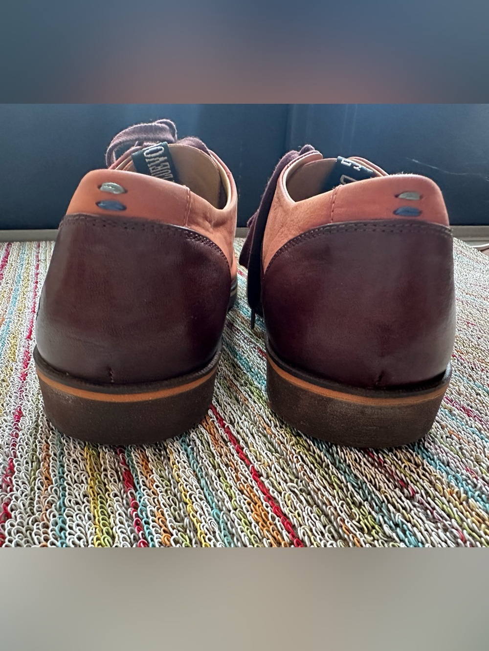 Fluevog EXCELLENT Radio 2 Putra brown/orange retro lace-up derby shoe -M12 - Picture 5 of 16